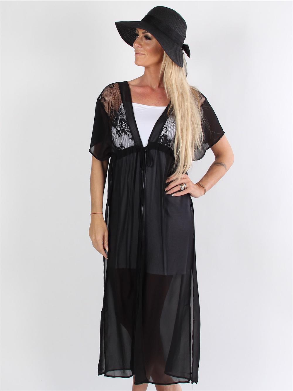 Viktoria - Svart halvgenomskinlig kimono